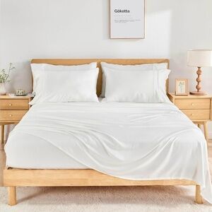 GOKOTTA King Size Bed Sheets 6 Piece Set, Super Soft Bamboo Sheets, White. NEW
